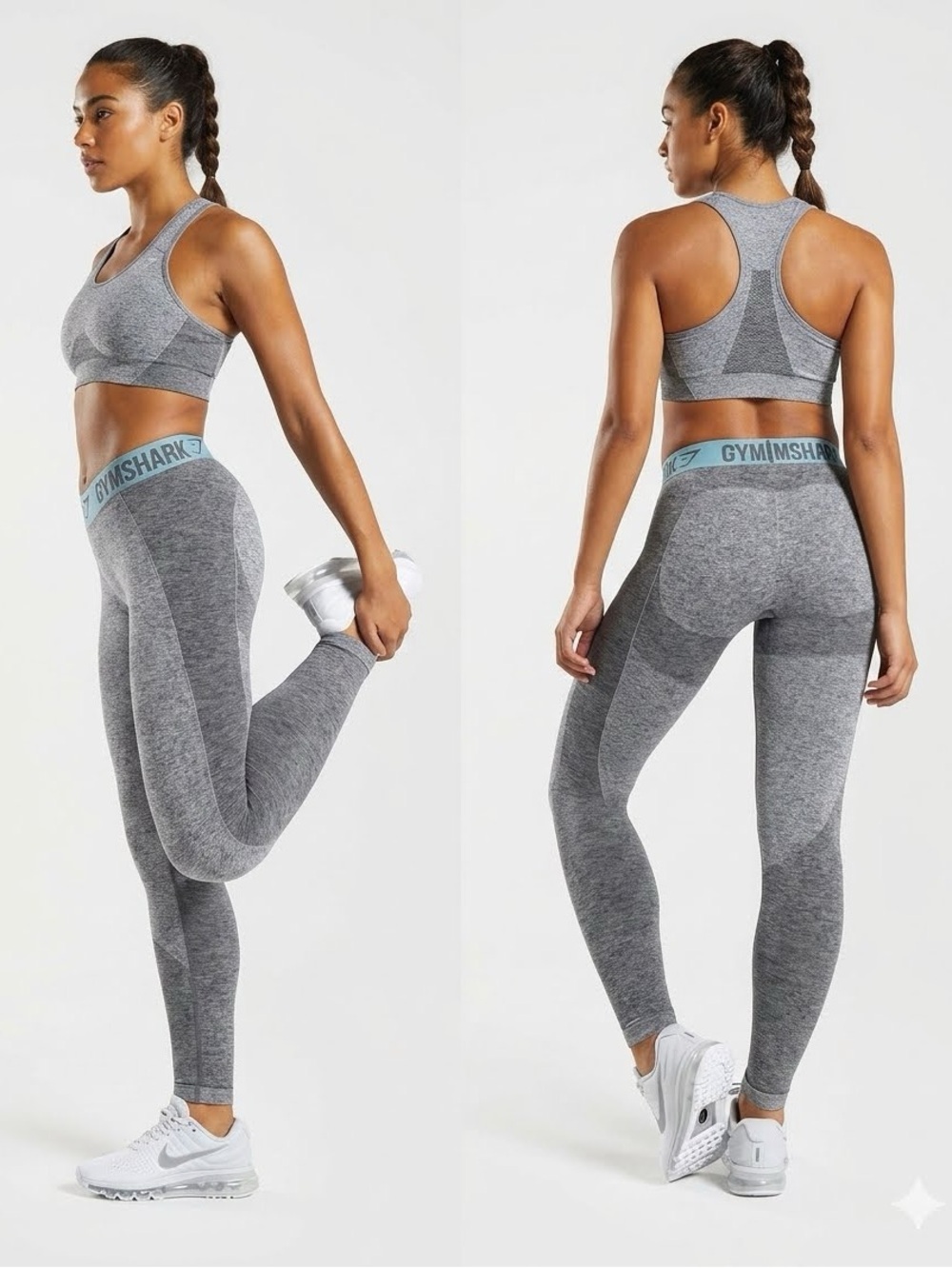 Gymshark Low Rise Flex Leggings in Charcoal Marl/Dusky Teal Size Large